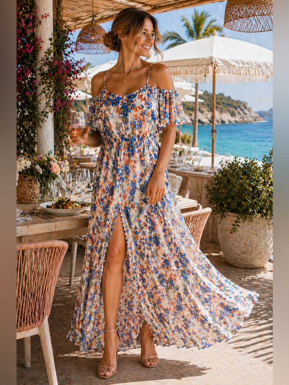 Tanya Taylor Lorena Floral Maxi Dress - Sz 6 | Off Shoulder Ruffle Slit Romantic